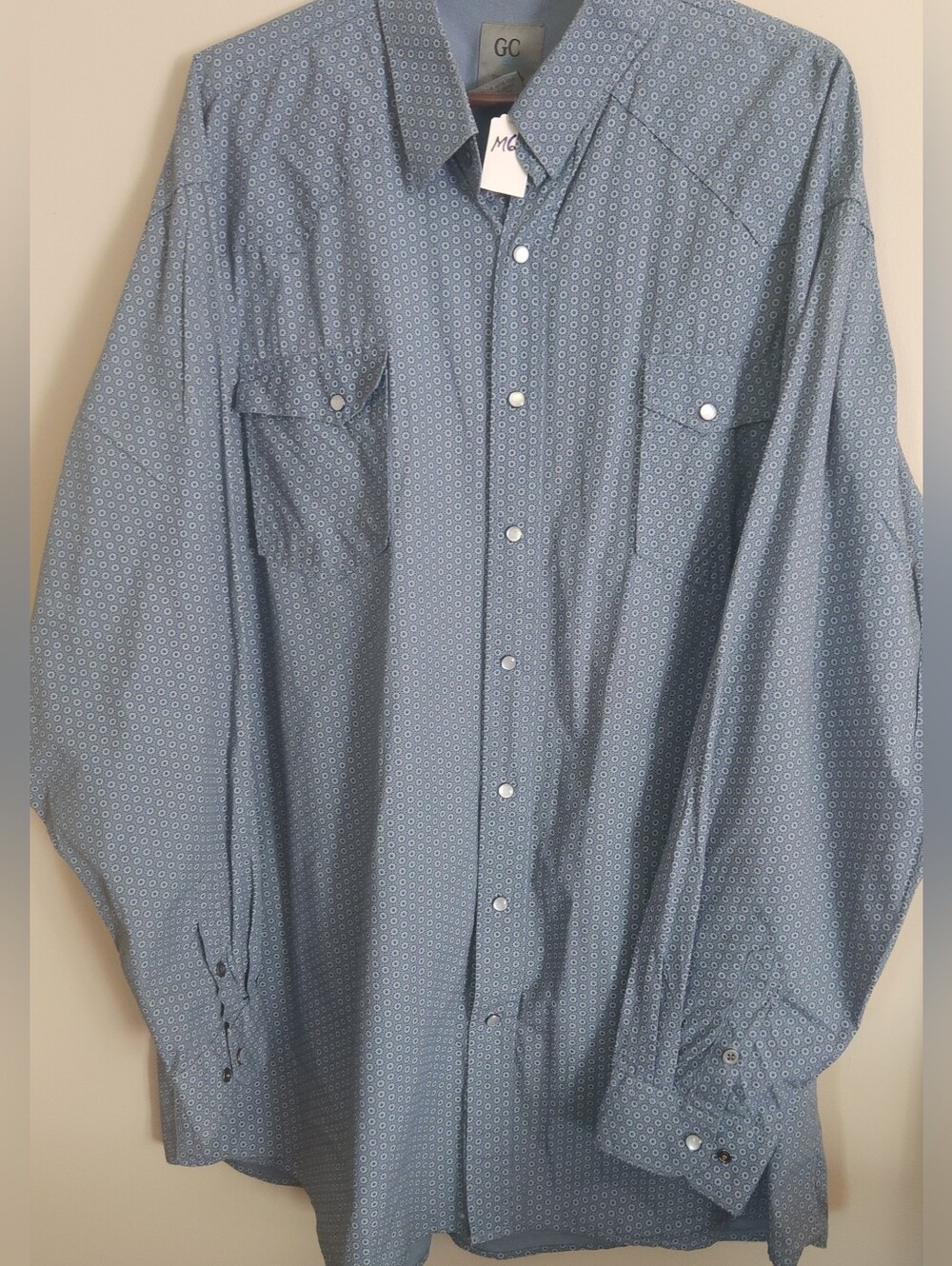 GC Blue Men’s Light Blue Western Shirt w Subtle Geometric Print long-sleeve 3XLT